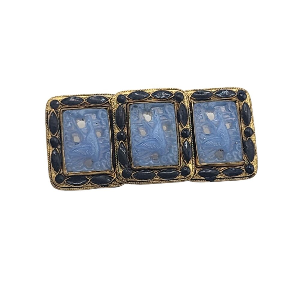 Antique Signed Czechoslovakia Layered Peking & Enamel Brooch (A3475)